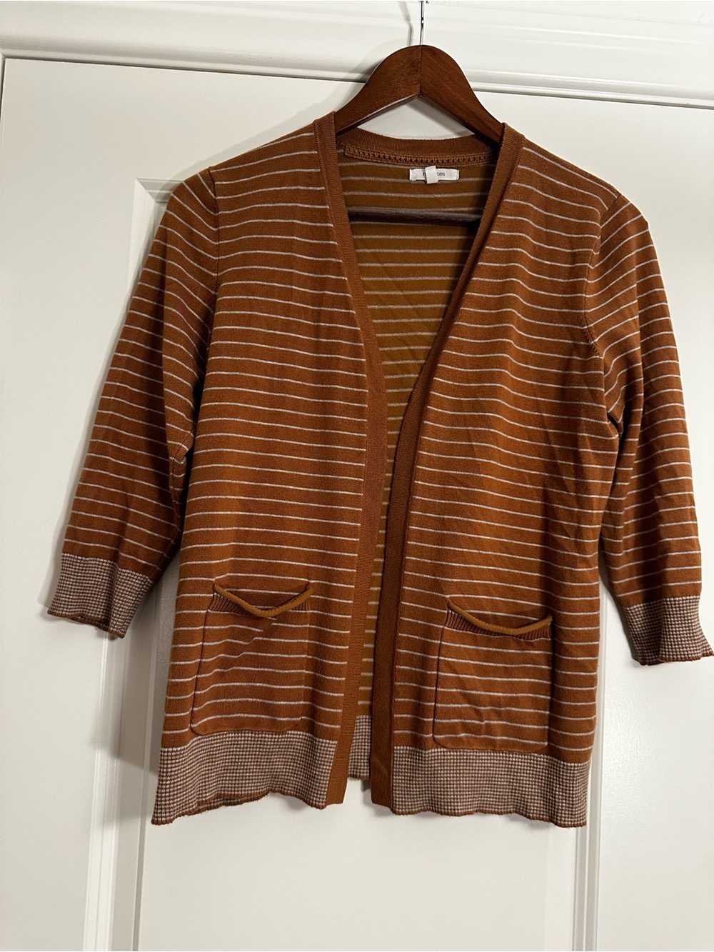 Maurices Rust Cream Striped Open Front Cardigan Cozy Fall Medium